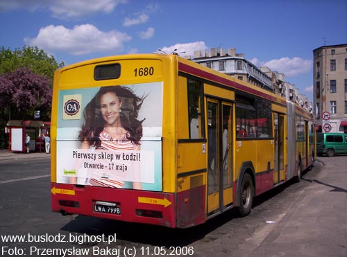 Jelcz M181MB #1680 [70A], w dniu 11.05.2006r., na kracwce Dworzec Fabryczny.