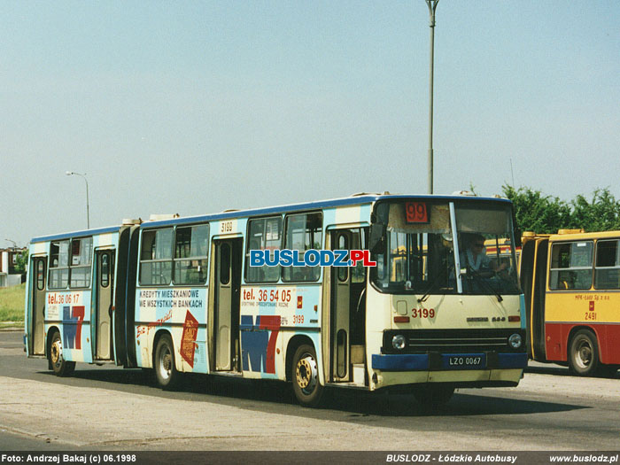 Ikarus 280.58 #3199 [99], 06.1999r. Kracwka - ul. Maratoska/ Popieuszki. Foto: Andrzej Bakaj (c)