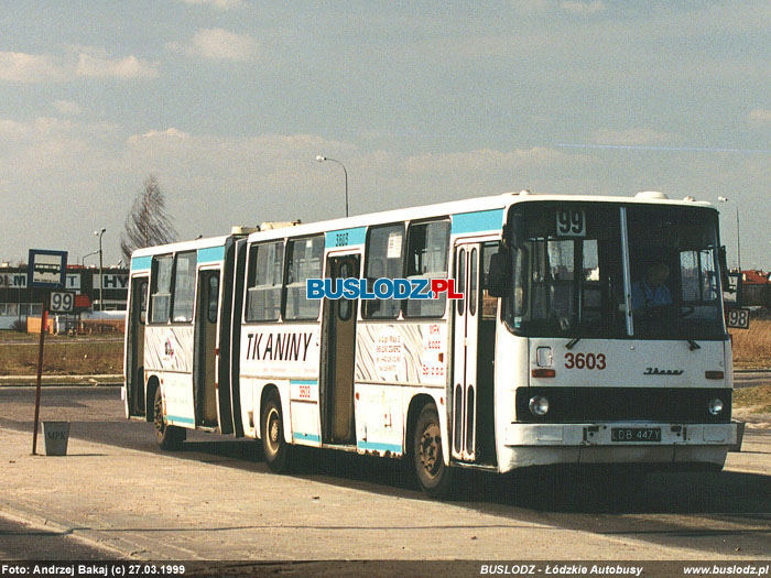 Ikarus 280.26 #3603 [99], 27.03.1999r. Kracwka - ul. Maratoska/ Popieuszki. Foto: Andrzej Bakaj(c)