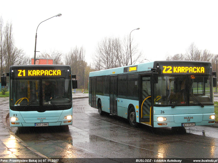 Man NL283 #03 [Z1] i #26 [Z2], 07.11.2007r. Kracwka, ul. Paderewskiego/ Karpacka. Foto: Przemysaw Bakaj (c)