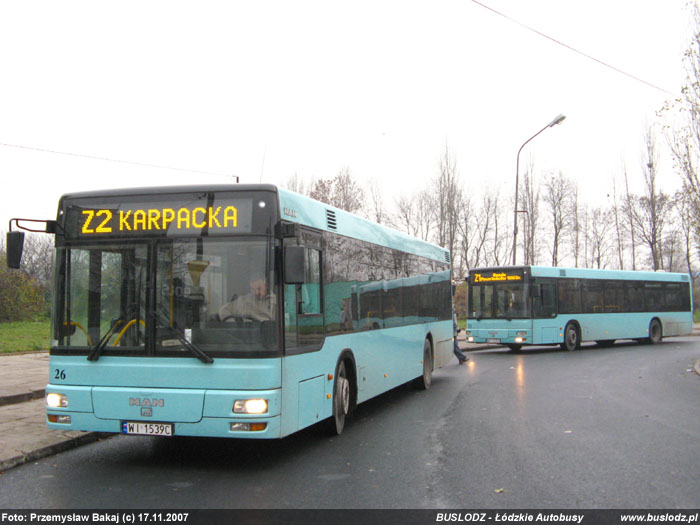 Man NL283 #26 [Z2] i #22 [Z1], 17.11.2007r. Kracwka, ul. Paderewskiego/ Karpacka. Foto: Przemysaw Bakaj (c)