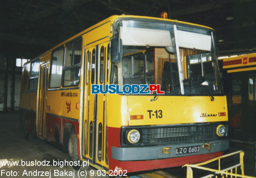 Ikarus #T-13, 9.03.2002r. - ZKA-1, ul. Kraszewskiego. Foto: Andrzej Bakaj (c).